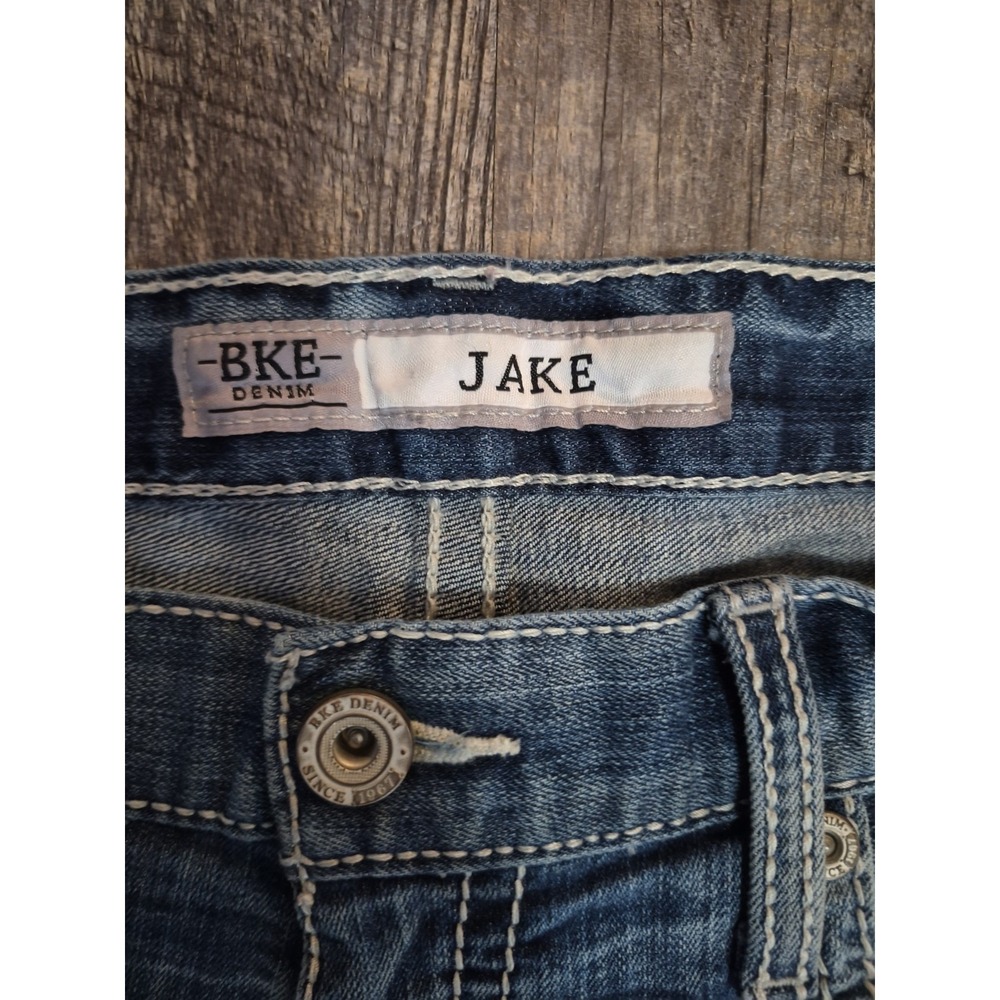 BKE Jake Straight Stretch Jeans Mens 34R (34x30) Medium Wash Light Distressed - Picture 8 of 11